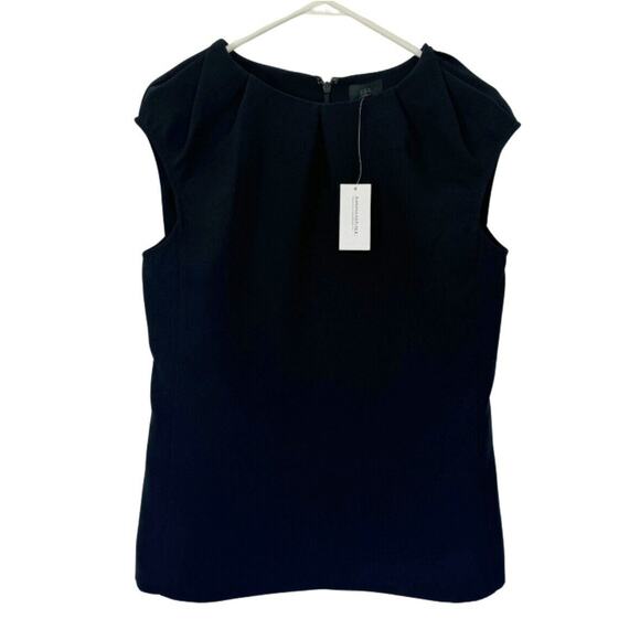 NEW Banana Republic Womens Size 6 Small Black Short Sleeve Pleated Office Blouse - Picture 1 of 11